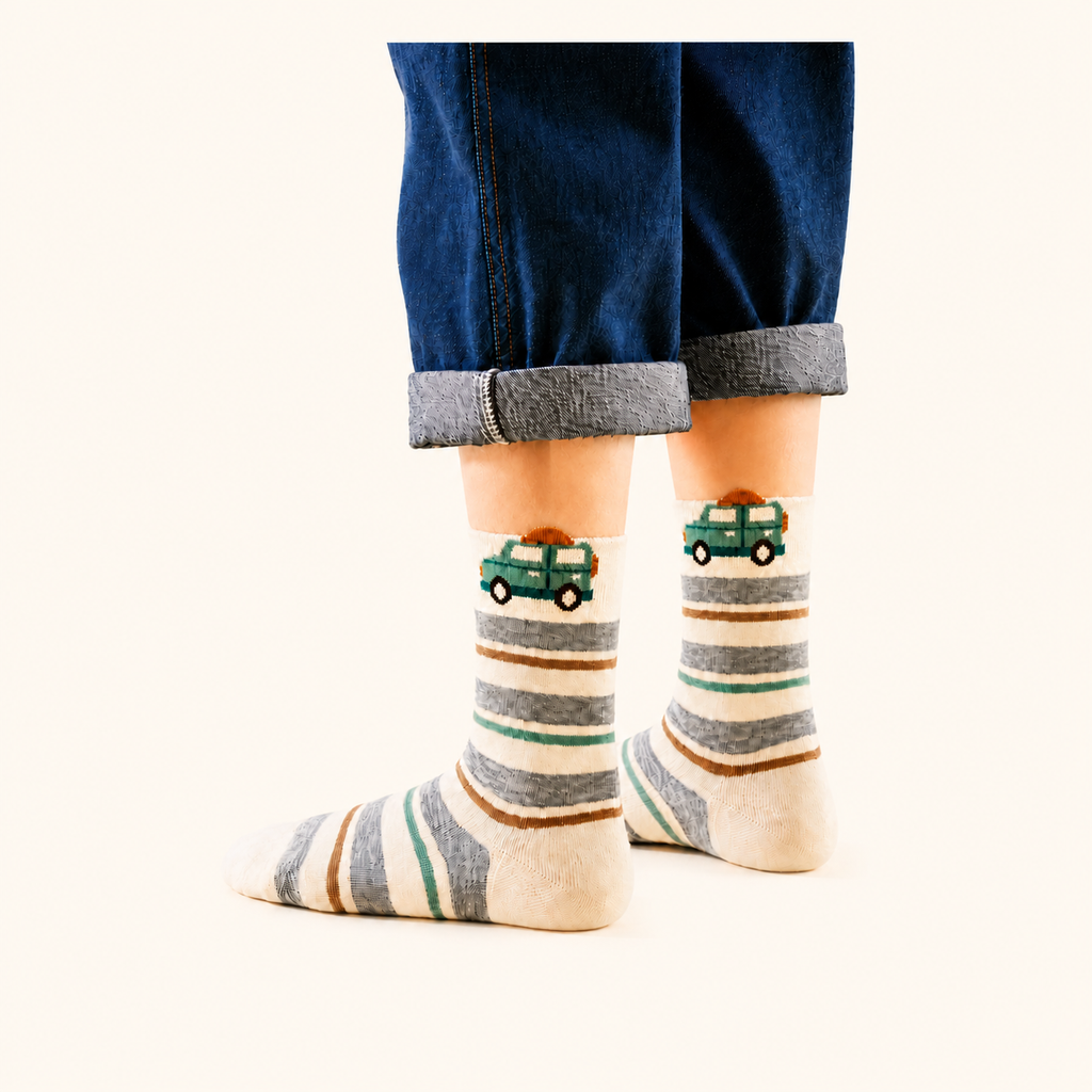 Ollaby Kids Vehicle Crew Socks – Soft Combed Cotton, 5 Pack